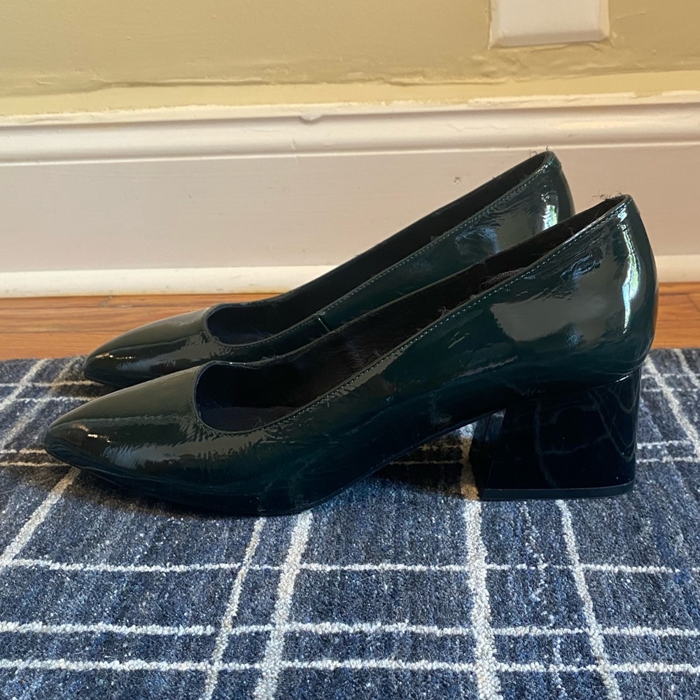 L’Intervalle Patent Block Heel Pumps